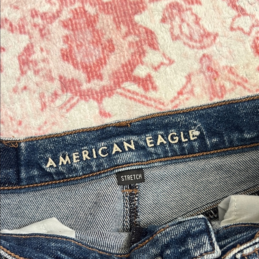 American Eagle Outfitters Distressed Dark Blue Denim Mom Shorts - Picture 2 of 4